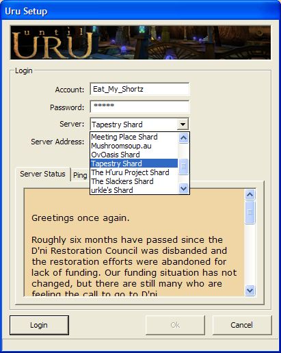 Untìl Uru Login Screen