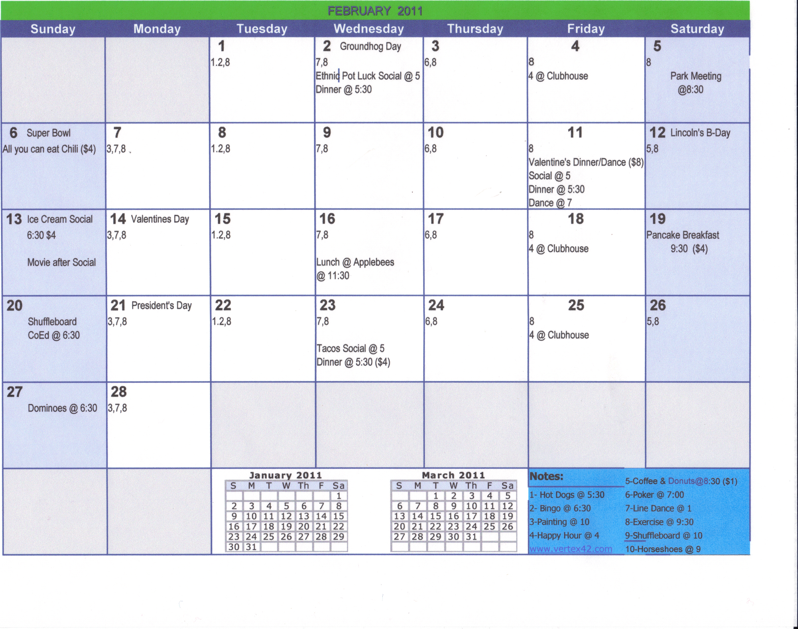 February's's Calendar.&nbsp; 