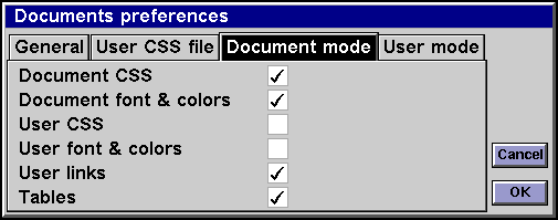 Screenshot of document preferences options