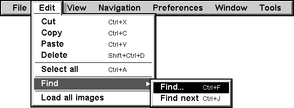 Screenshot of edit menu