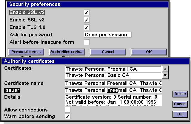 Screenshot of privacy settings
