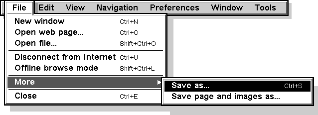 Screenshot of file menu
