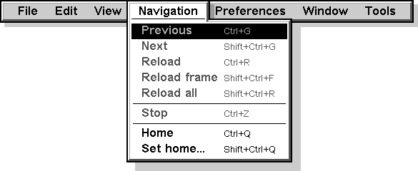 Screenshot of navigation menu