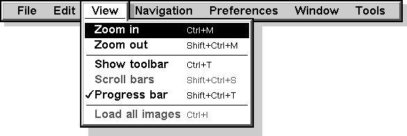Screenshot of view menu menu