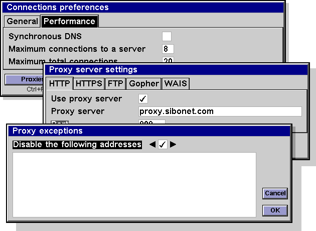 Screenshot of proxy settings