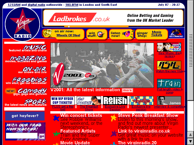 Screenshot of Virgin Radio homepage