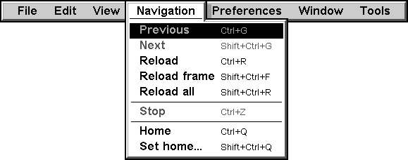 Screenshot of navigation menu