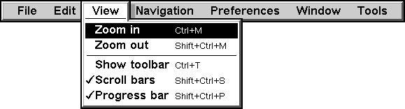 Screenshot of view menu menu