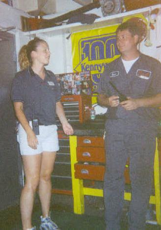 Mandy, our supervisor, talking to Dave, our mechanic.