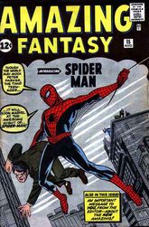 Amazing Fantasy #15, the first appearance of Spider-Man. Art by Jack Kirby.