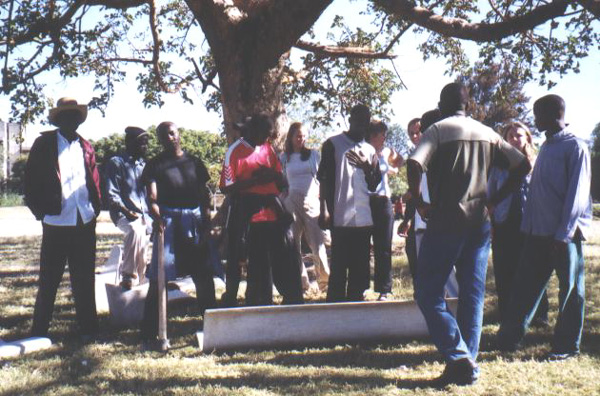SEEDS Members building a bench on the University of Zambia Campus