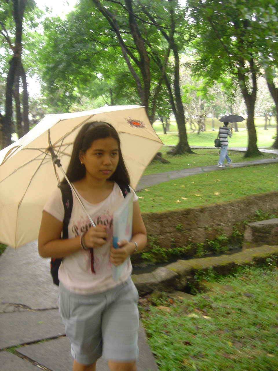 Cha while walking to her class