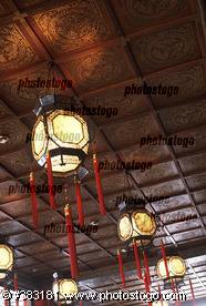 Lanterns Hanging From A Ceiling In A Hotel