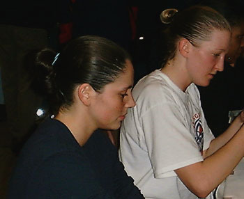 Sue and Nicole Conway giving out autographs