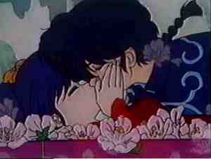 Ranma kissing Akane in a play