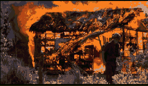 Une paillotte en feu
