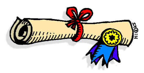 Cartoon image of a diploma and award.
