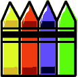 Cartoon graphic of different colored crayons.