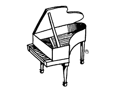 Black and white picture of a grand piano.