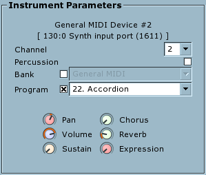 Rosegarden's instrument parameter box for a MIDI instrument