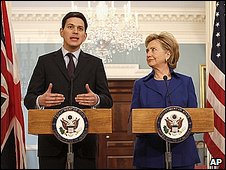 US Secretary of State Hillary Clinton meeting UK counterpart David Miliband  