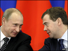 Vladimir Putin (left) and Dmitry Medvedev
