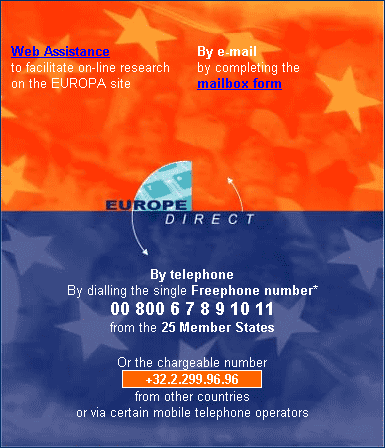 Citizens' EU-DIRECT telephone number and website info