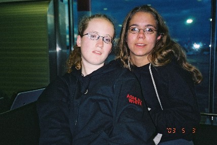 Ashley and Shannon at the airport at four or five in the morning