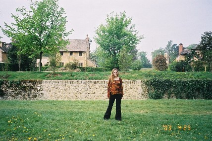 Morgan in front of Marie-Antoinette's fairy tale farm village
