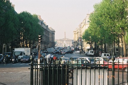 view of the street from the steps of a church