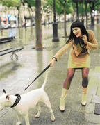 woman walking dog