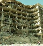 The explosion ripped away the north side of the Murrah Federal Building  (9K)