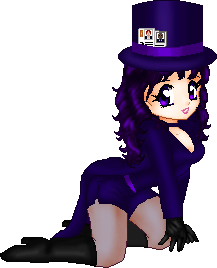 Abrielle, Magician, thief, tease and general mischief maker. She's one of my fan characters, and therefore has the ID cards of the two people closest to her in her hat band.