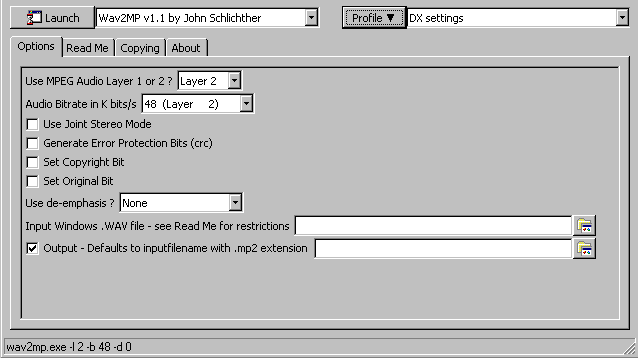Wav2mp settings for DX