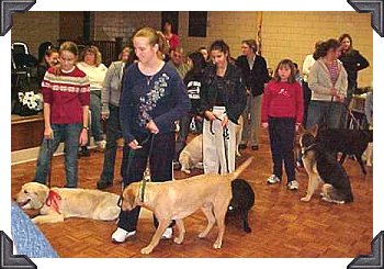 Puppy-raisers and their pups
arrive and wait for the
festivities to begin