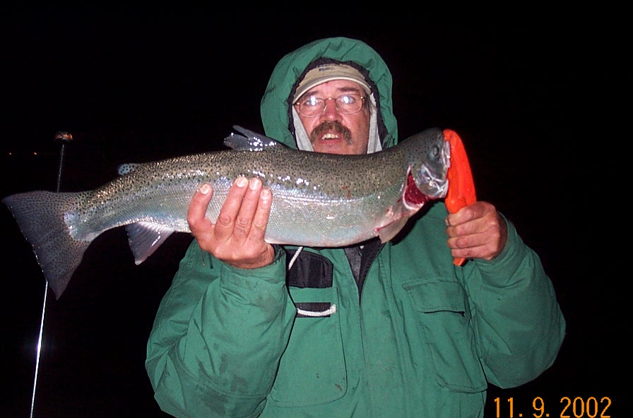 This steelhead was professionally netted by Spooner. Actually it never made it in the net and dangled his way into the boat outside the net. Nice job Chris!