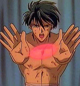 Tamahome creates a red energy ball
