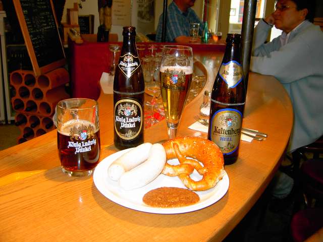 White sausage, sweet honey, pretzel, and beer!&nbsp; Yes I did try it, it wasn't too bad!