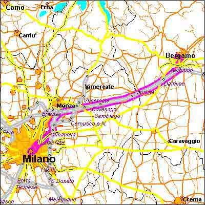 Percurso de Mil�o a Bergamo pela A4