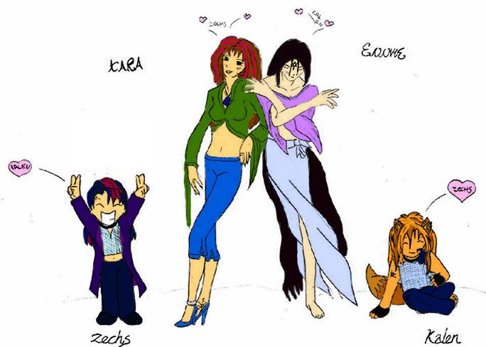 Chibi Kalen and Zechs, with Kara and Ennvie