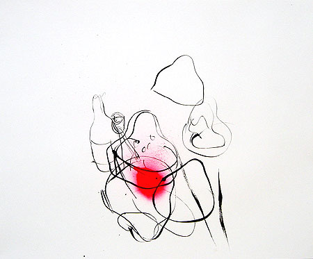  (r.mutt as protective cup) 1-2003 ink, spraypaint on paper 