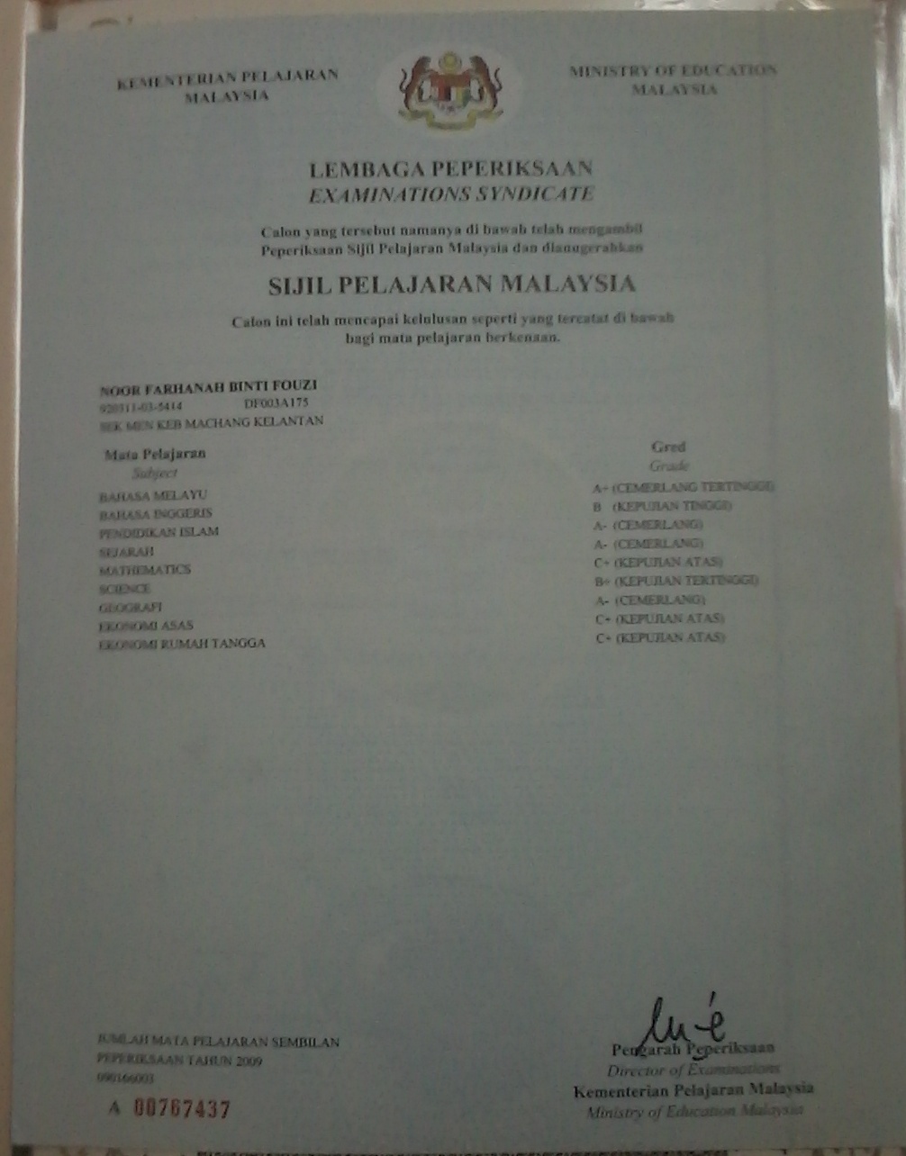 SPM Result 2009