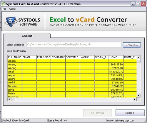 Systools Excel To Vcard Converte