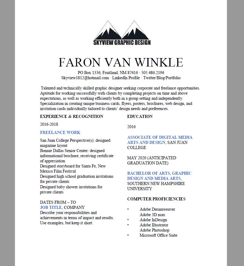 Faron Van Winkle Resume
