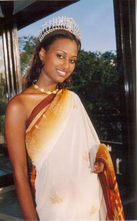 An elegant Mustafa Hassanali creation, Exclusive Saree Adorned By Miss world Ethiopia  2003   