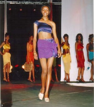 An elegant Mustafa Hassanali creation, Beachwear Modeled by one of the semi Finalists   