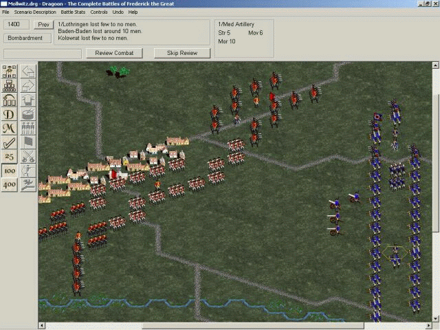 The Battle of Mollwitz, April 10, 1741.  Note:  This game is being played with an alternative terrain tileset.