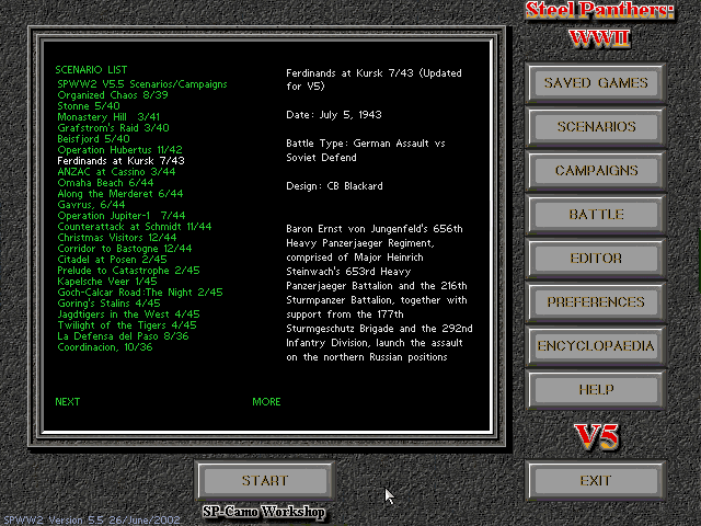 The SPWW2 Scenario Menu