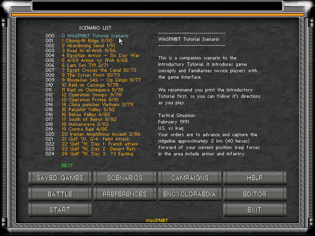 The WinSPMBT Scenario Menu