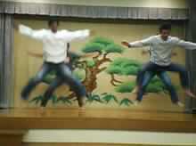 Higashi teachers at an enkai party.&nbsp; "Fame... I wanna live forever"